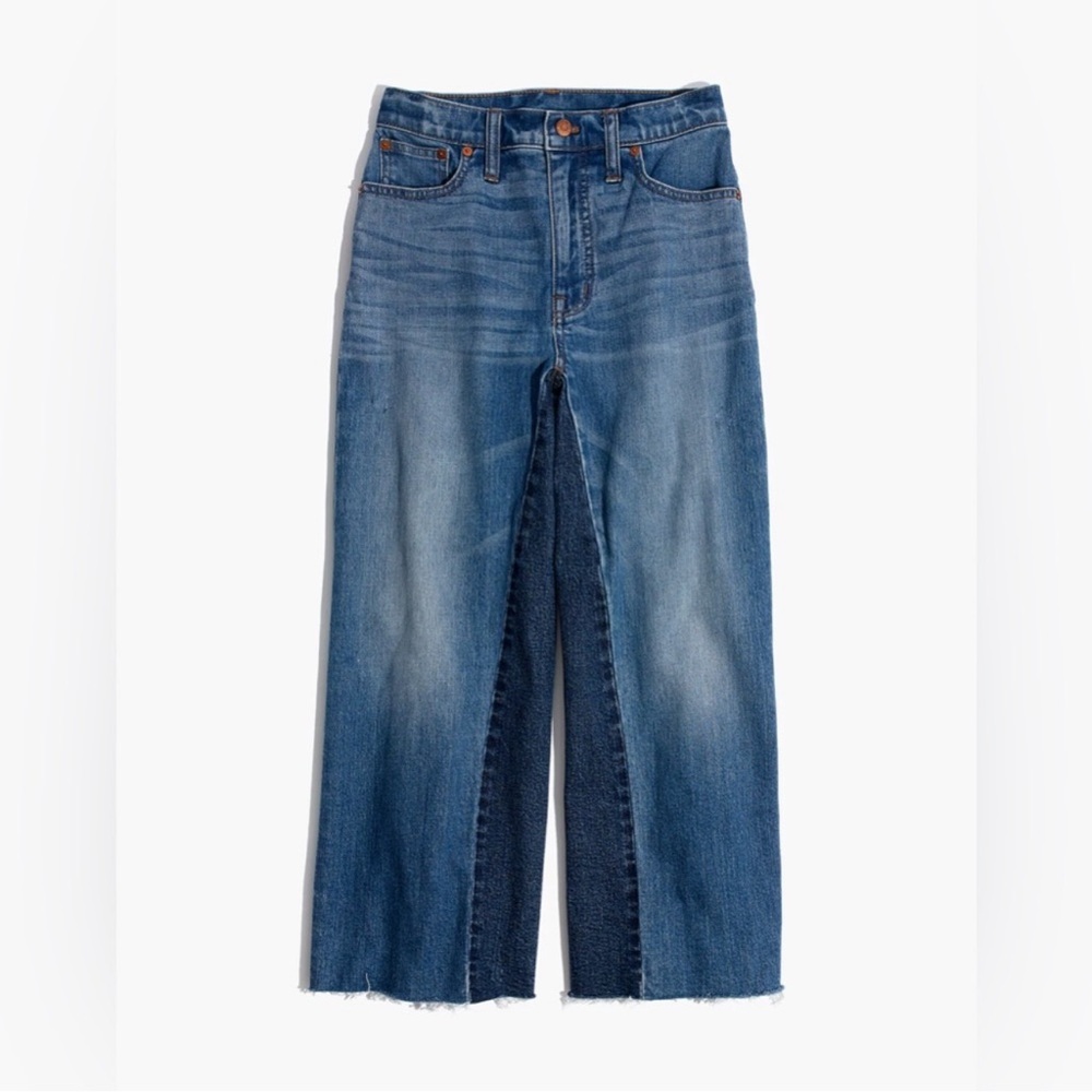 Madewell Two-Tone Blue Wide Leg Flare Cropped Gusset Jeans Size 31 - Picture 4 of 14